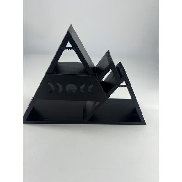 Black Shelved Triangle Star Multi Level Boho Moon Whimsy Goth Wood Home Decor - Picture 2 of 15
